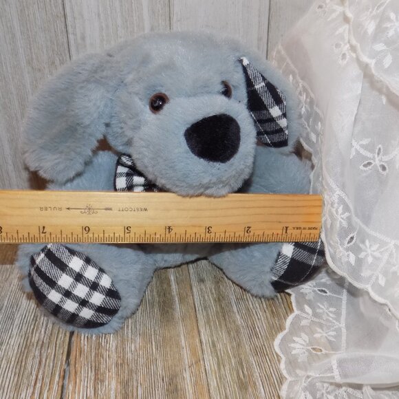 PLUSH PUPPY SMALL STUFFED ANIMAL GRAY WITH PLAID PAWS * - Picture 6 of 8